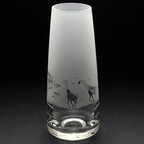 GLYPTIC GLASS ART Giraffe Hand Etched/Engraved Glass Bud Vase