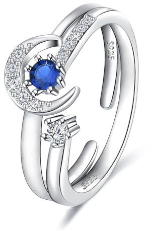 ALEXCRAFT Sonne Mond Ringe Set 925 Silber mit Zirkonia Offene Verstellbare Matching Ringe Freundschaftsringe Geschenke für Frauen Freundin Mama Mädchen Valentinstag