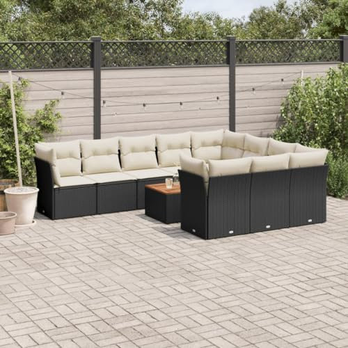 ULUYYUC 11-TLG. Garten-Sofagarnitur, Stehtisch Gartenmöbel Set Eckbank Küche Schlafsofa Geeignet für Außenbereich Garten Hinterhof Balkon mit Kissen Schwarz Poly Rattan