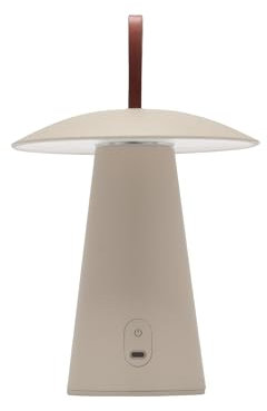 LUUK Studio NEU Akkubetriebene LED Lampe in Pilz Form, modernes Design, dimmbar per Touch, IP44 & outdoor tauglich, mit Leder Griff, Beige