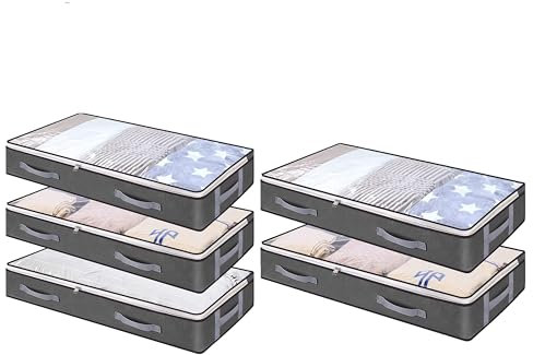 ZCHI 5 Stück Premium Unterbettkommode mit Sichtfenster, Unterbett-Aufbewahrungstasche Kleideraufbewahrung, Decken Organisator Lagerbehälter, 4 Haltegriffen, Faltbar,100x 50x 15 cm
