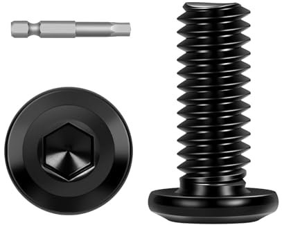 20 tornillos de cabeza plana M8 x 20 mm, pernos Allen de cabeza redonda plana para muebles, acero inoxidable 304, revestimiento negro, broca de destornillador incluida