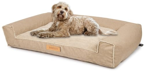 Petsen Personalisierte Hundebett - Grosse Große Mittelgroße Hunde - Hundekissen waschbar – Hundekörbchen - Hundematte mit Gravieren Namen (Kord beige, L 118 x B 78 x H 17 cm)