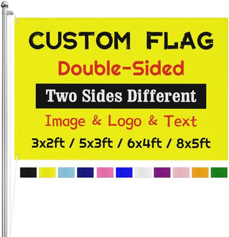 Personalised Flags Double Sided with Different Photos, Custom Flag Banner with Eyelets 5x3ft/3x2ft/6x4ft/8x5ft, Design Your Own Flag with Print Picture/Logo/Text for Festival Birthday Indoor Outdoor