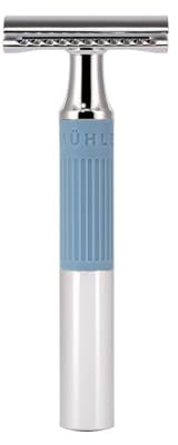 MÜHLE NEO - Maquinilla de afeitar de seguridad de doble filo para principiantes y afeitadoras experimentadas, sostenible, ecológica y reutilizable, para hombres y mujeres, cromo con mango de silicona