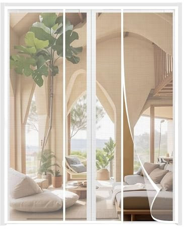 Rete Zanzariera In Fibra Di Vetro, Sinistro Destro Due Laterale Apertura Zanzariere Per Finestre, Per Balcone Soggiorno Camera Da Letto Porte, Con Nastro Adesivo 200x210cm, Bianco