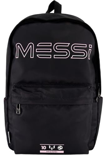 Messi Unisex-Erwachsene Lifestyle Backpack, Bookbag with Pockets & Adjustable Straps Schulrucksack, Schwarz/Rosa, Einheitsgröße