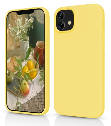 OitiYaa Silicone Case Compatible with iPhone 12/12 Pro Case 6.1 inch, Soft Ultra Slim Protective Shockproof Liquid Silicone Phone Case with Anti-Scratch Microfiber Lining,Yellow