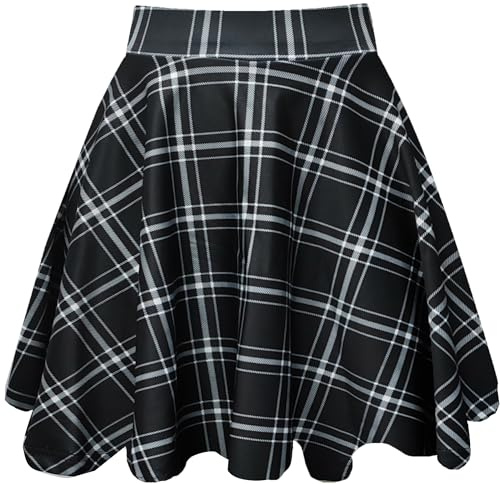 THHGPO Women's Casual Basic Skirts A-Line Skirt with Shorts Black White Plaid XL