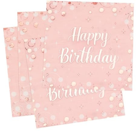 Servietten Geburtstag, 30 Stück Rosa Geburtstags Servietten, Happy Birthday Servietten, Mädchen Geburtstags Tischdekoration, 3-Lagig Papierservietten für Frau mädchen Geburtstag Feiern Party Jubiläum