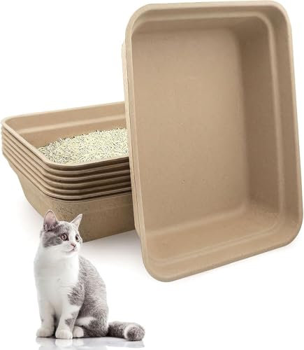 8 Pack Disposable Cat Litter Boxes, Large Portable Paper Cat Litter Tray, Recycled Travel Litter Box for Pets, Rabbit, Hamster(16.7 x 12.7 x 4 Inch)