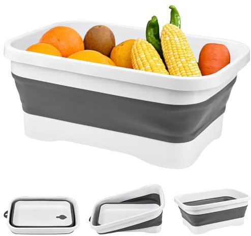 XRPRPX Barreño Plegable para Camping Cubo Plegable de Plástico de 37,5 x 23 x 14,5 cm Lavabo Plegable para Camping con Desagüe Fregadero Portátil para Camping Plegble para Lavar Platos Comidas Ropas