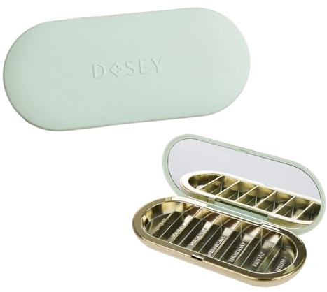 Dosey 7 Day Pill Compact Travel Pill Organizer - Pill Case with 7 Pill Compartments for Medicine Storage & Protection – Stylish & Elegant Medication Organizer with Mirror, Sage