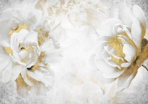 CLVIUJLBKLKSDD Fototapete 3D Effekt Moderne Goldene Weiße Rosen 350x250cm | Fototapete Schlafzimmer Wohnzimmer Kinderzimmer Wanddeko, Wandbild, Wandtapete