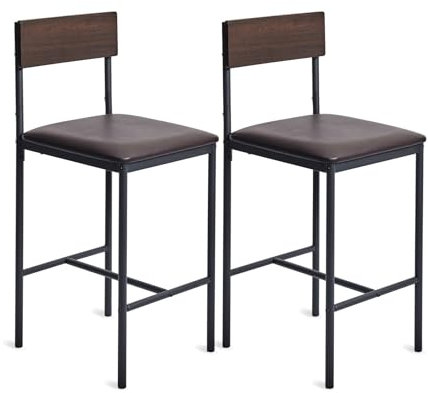 Roomark 64 cm Barhocker 2er Set, Holzbarhocker Tresenhöhe, Sattelsitzbarhocker mit Metallbein, Rückenlose Barhocker, Barhocker Holz, Barsessel(Braun, 2 Pcs)