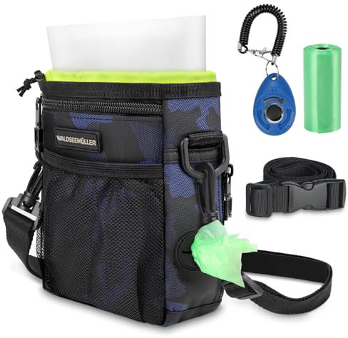 Waldseemüller Leckerlibeutel für Hunde, Futterbeutel Hunde Welpen Zubehör Futterbeutel Hundetraining Leckerlitasche, Clicker für Hundetraining, Snackbeutel aus Silikon