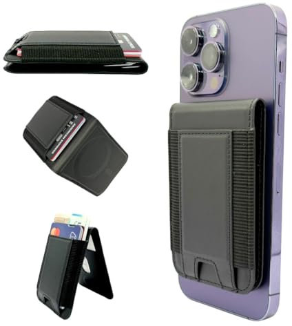 MagSafe Wallet, 10 Card + Cash Holder, Stretchy Vegan Leather, Magnetic Wallet for iPhone, for iPhone 16/15/14/13/12 Series, Not for 13/12 Mini, Black