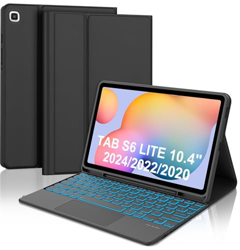 WAVATA Tastatur für Samsung Galaxy Tab S6 Lite 10.4 2024/2022/2020 mit Touchpad, Hülle Tastatur für Samsung Tab S6 Lite Keyboard Cover Magnetische Beleuchtete QWERTZ Layout, Schwarz