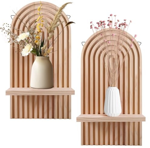 ZONJIE 2er-Set Wandregal Holz Boho Wanddeko, Boho Regenbogen Wandregal, Kinderzimmer Wand Regale, Klein Pflanzregal für Wohnzimmer Schlafzimmer für Schlafzimmer, Badezimmer, Küche