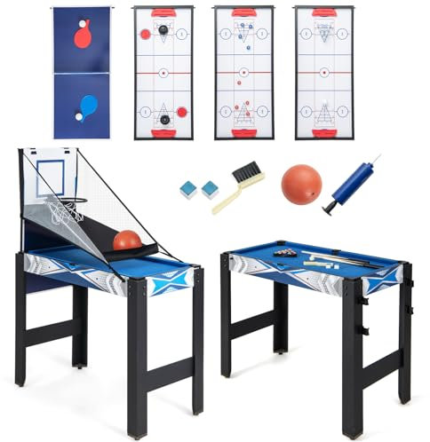 DREAMADE 6 IN 1 Spieltisch mit Basketball, Airhockey, Billard, Tischtennis, Bowling, Shuffleboard, Tischkicker, Billardtisch Multifunktionstisch für Kinder & Erwachsene