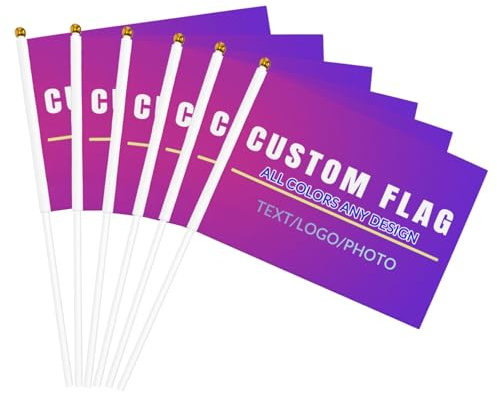Lot de 6 drapeaux personnalisés de 14 x 21 cm avec logo de texte photo - Drapeau double face personnalisé avec mât - Mini bannière ondulante pour événements, sports, marque
