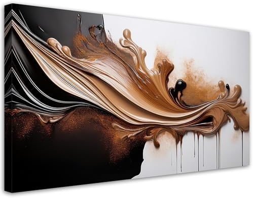 Feeby Leinwandbild - Bilder Wohnzimmer - Braune Abstraktion mit 3D-Effekt - 80x40 1tlg - Deko Schlafzimmer - Wanddekoration - Aesthetic - Groß Moderne Bild - Foto auf Leinwand