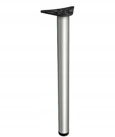 GTV Pied de Meuble A80 - Diamètre : 80 mm - Hauteur : 870 mm - Aspect Aluminium - Pied de Table en Acier/ZnAl, Design Rond - avec vis - Pied Stable pour Table, Console, Meubles de Cuisine