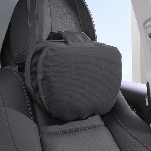 Dapucarin Car Headrest Pillow for Driving, Dual-Sided Leather Design Neck Pillow, Breathable Softness Neck Support, Universal Fit Head Rest Travel Pillow, Black, 1 Pack