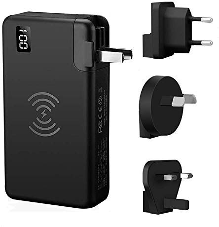 Power Bank,PowerBank Qi Wireless 10000mAh QC3.0 Input and Output Power Delivery with LED Display and Interchangeable Wall Charger Compatible All Qi-Enabled Devices Devices