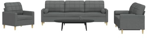 HETFTJN 3-TLG. Sofagarnitur in Dunkelgrau 226 cm Schaumstoff Couchgarnitur aus 100% Polyester & Metallrahmen Modernes Design mit Rollkissen für Wohnzimmer kleine Flure Büro