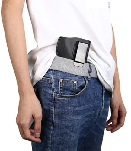 Rechtshändiges Versteckholster für .38 Special und J-Frame Revolver, Tactical Pistolenholster mit Gürtelclip, Schwarz Leder 13×11cm