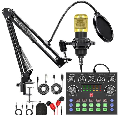 Tacdas Équipement D'Enregistrement de Podcast V8S Bundle de Carte Son Live avec Ensemble de Microphones, pour Musique/Streaming en Direct pour Appareil DJ Disco.