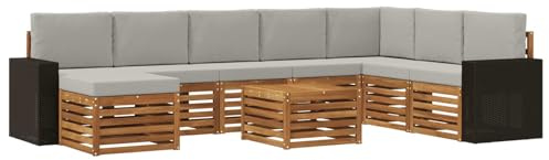 vidaXL Outdoor-Sofagarnitur mit Kissen 9 pcs Natürlich und Hellgrau, Garten-Sofa, modernes Outdoor-Sofa, langlebige Lounge-Ausstattung für entspannende Terrassensitze