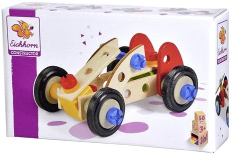 Eichhorn 100039016 - Constructor Rennauto, 50-TLG., Holz-Konstruktions-Set, 3 Verschiedene Modellvarianten baubar, FSC 100% Zertifiziertes Buchenholz, Made in Germany
