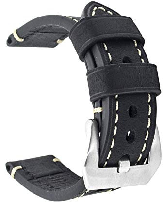 Cinturino di ricambio in vera pelle, per orologio vintage, da uomo o donna, con fibbia in acciaio inossidabile, 20 x 22 x 24 mm, Black