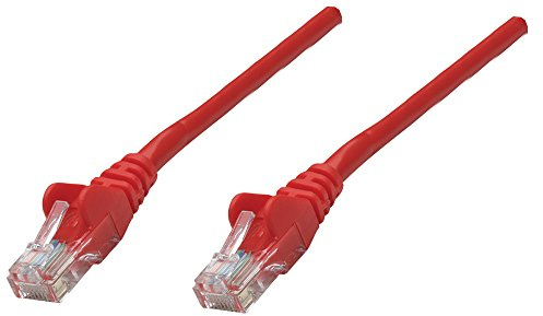 Intellinet Network Patch Cable, Cat5e, 0.25m, Red, CCA, U/UTP, PVC, RJ45, Gold Plated Contacts, Snagless, Booted, Polybag