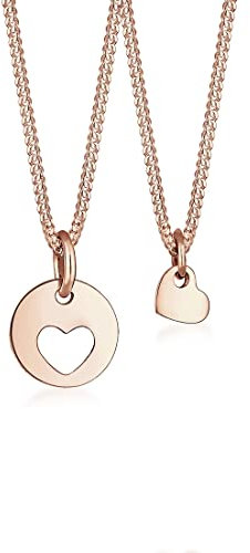 Elli Halskette Damen Set Herz Cut-Out Anhänger Mutter Kind Liebe in 925 Sterling Silber Rosévergoldet