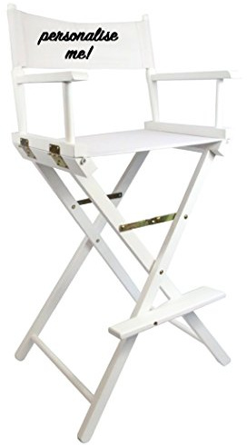 Professional Premium Tall Director's/Make-up/Cosmetic Chair (White Wood Frame) - FREE PERSONALISATION - Customised, Solid Wood, Gift for Her