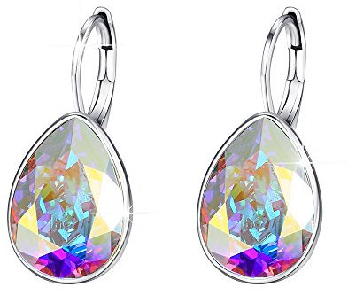 XUPING Kristall Tropfen Ohrringe für Damen Ohrringe Silber Creolen Hängend Crystal AB Strass Hypoallergenic Jewelry(Aurore Boreale)