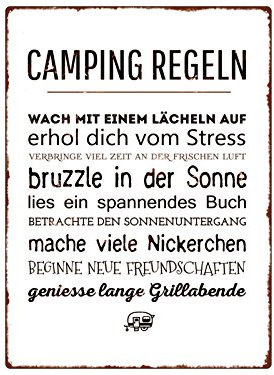 Interluxe WANDSCHILD Metallschild Camping Regeln Urlaub Zelten Leidenschaft Campen Sommer