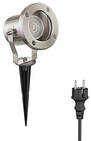 ledscom.de LED Gartenstrahler MIBU mit Erdspieß für außen, Edelstahl, inkl. GU10 Lampe 5,558W 535lm 30° weiß