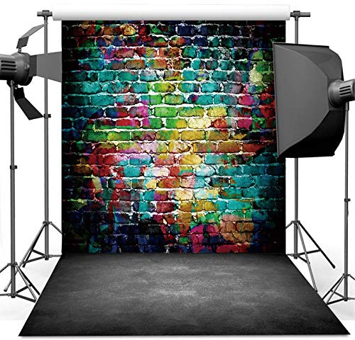 Dudaacvt Graffiti Photography Backdrop, 5x7 ft Colorful Brick Wall Vintage Cement Floor Backdrop for Studio Props Photo Background