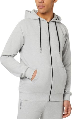 FM London, Felpa da Uomo con Cappuccio e Zip e Fodera in Pile, Grigio, S