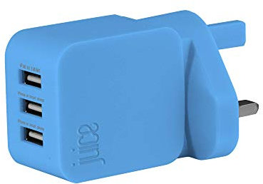 Juice Triple Three Port Universal Mains Charger, 3.4A, Blue