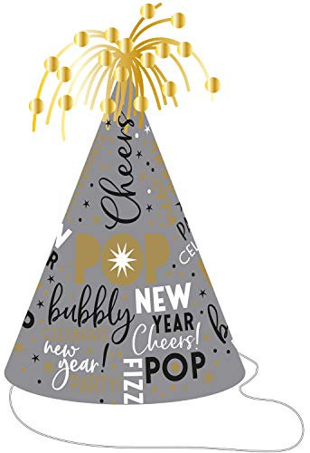 Amscan 250986 - Partyhut Happy New Year, Höhe 23,5 cm, Hut aus Pappe, Unisex, Neujahr, Silvester, Jahreswechsel, Party