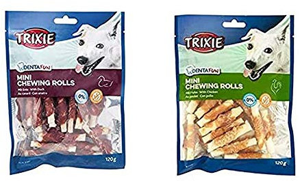 TRIXIE 31347 Denta Fun Mini Duck Chewing Rolls, 6 cm, 120 g & 31346 Denta Fun Mini Chicken Chewing Roll, 6 cm, 120 g
