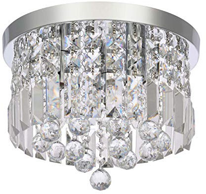 A1A9 Moderne Kristallleuchterbeleuchtung, runde Unterputz LED Deckenleuchte, elegante Chrom Pendelleuchte für Esszimmer Badezimmer Schlafzimmer Wohnzimmer Lounge (D30cm)