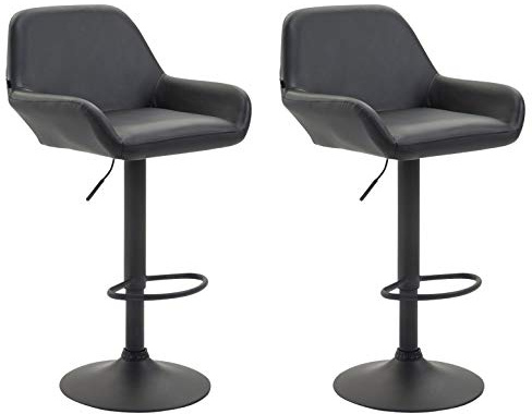 CLP 2er Set Barhocker Braga Kunstleder I Höhenverstellbarer Barstuhl Mit Metallgestell I Thekenhocker Mit Integrierter Fußstütze, Farbe:schwarz, Gestell Farbe:Schwarz