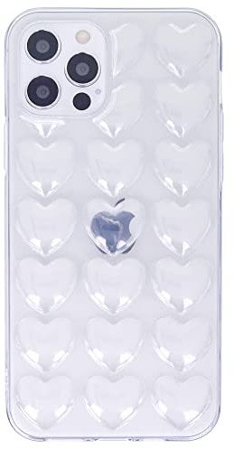 DMaos iPhone 12 Pro/iPhone 12 Case for Women, 3D Pop Bubble Heart Kawaii Gel Cover, Cute Girly for iPhone12 Pro/iPhone12 6.1 inch - Clear