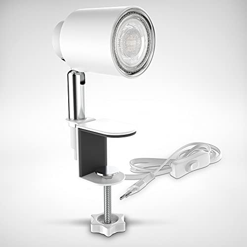 B.K.Licht - Schreibtischlampe mit Kabelschalter, schwenkbar, klemmbar, Klemmlampe, Klemmleuchte, Nachttischlampe, Leselicht Kinder, Bürolampe, Leselampe, 14,6x5,2x7,4 cm, Weiß